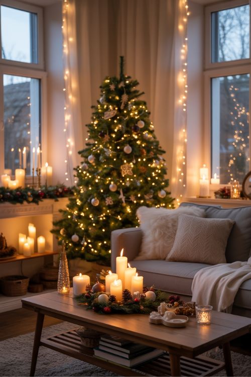 Christmas Decor Ideas for Living Room – Cozy Lighting & Festive Ambiance