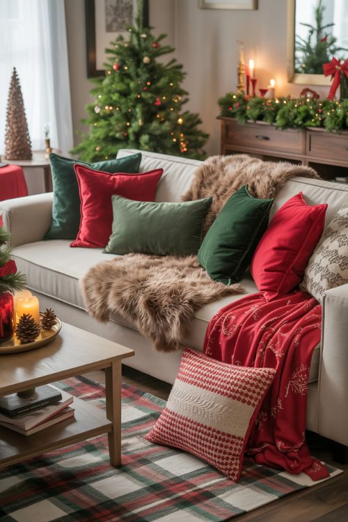 Christmas Decor Ideas for Living Room – Cozy Pillows, Throws & Textiles