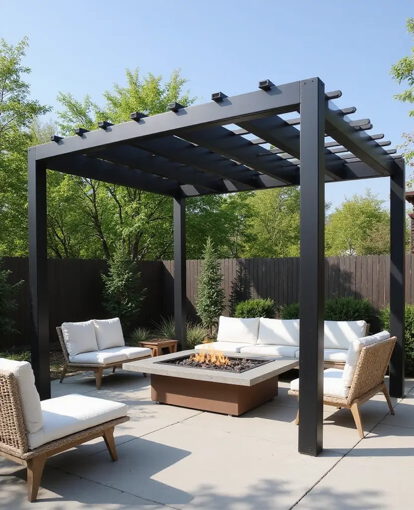 DIY Pergola Fire Pit Ideas That Are So Easy, You'll Want to Start Right Now! (Check Out #20!) - 2. Modern Metal Framework