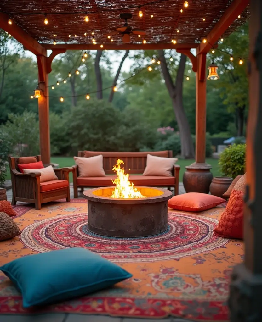 DIY Pergola Fire Pit Ideas That Are So Easy, You'll Want to Start Right Now! (Check Out #20!) - 8. Cozy Hangout with Floor Cushions