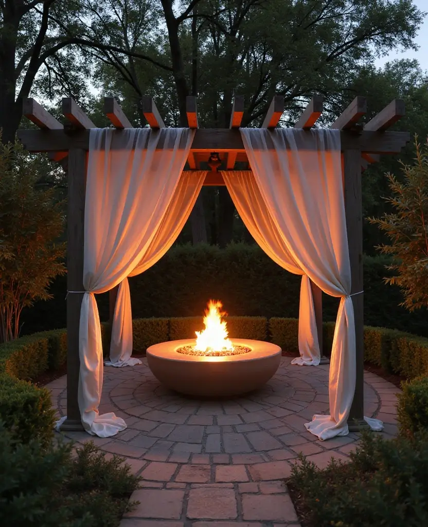 DIY Pergola Fire Pit Ideas That Are So Easy, You'll Want to Start Right Now! (Check Out #20!) - 15. Pergola with a Canopy of Drapes