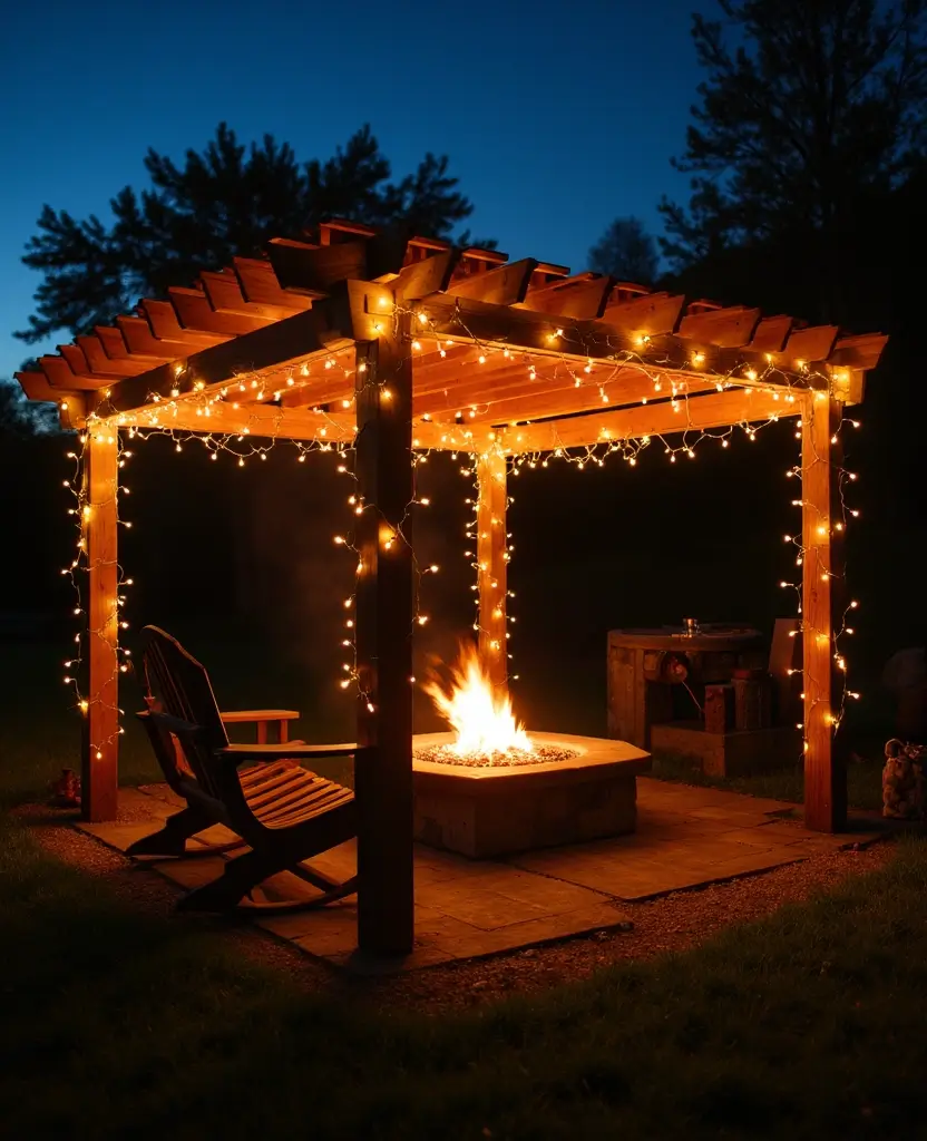 DIY Pergola Fire Pit Ideas That Are So Easy, You'll Want to Start Right Now! (Check Out #20!) - 9. Pergola with Strung Lights
