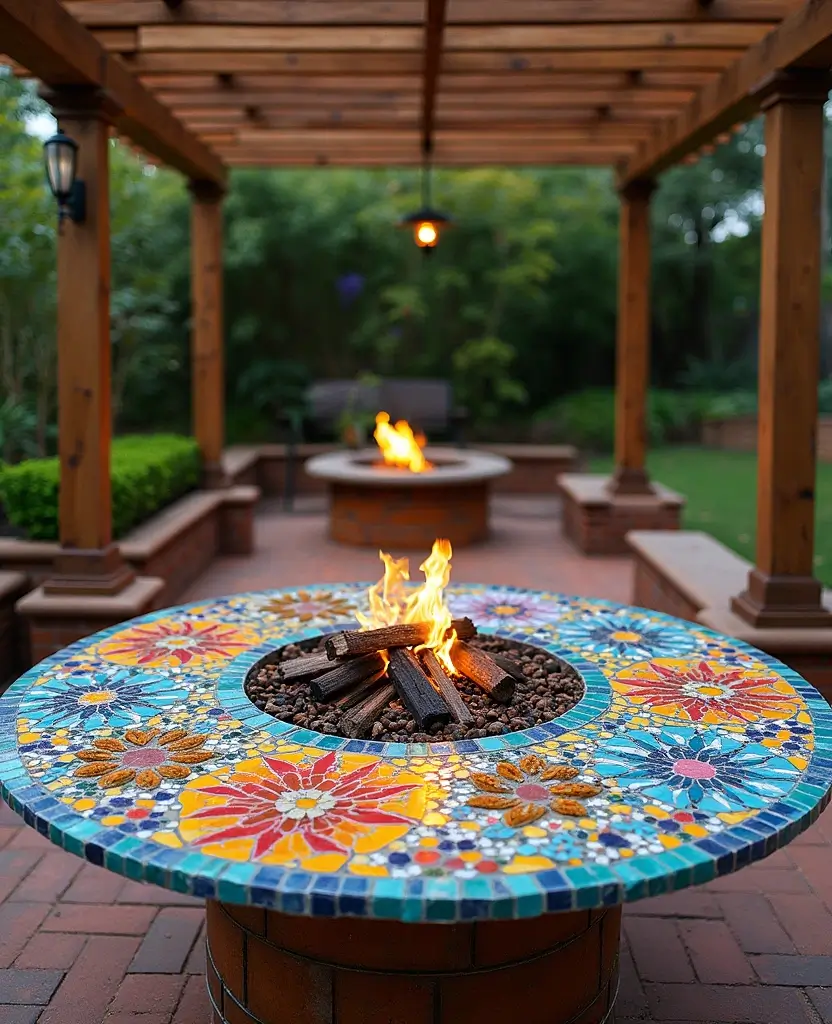 DIY Pergola Fire Pit Ideas That Are So Easy, You'll Want to Start Right Now! (Check Out #20!) - 12. Fire Pit with a Mosaic Table